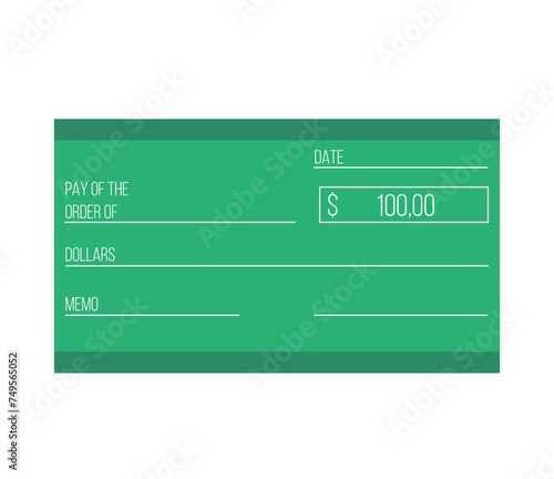 100 Dollars check sheet. Bank check for cash in dollars. Design for business and finance