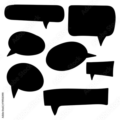 Vector set of hand drawn speech bubbles. Doodle style speaking bubbles isolated on white background.