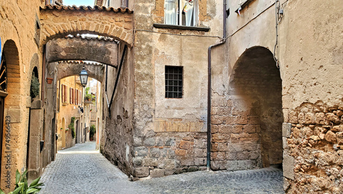 Beautiful arched streets in the medieval old town of Orvieto, Umbria, Italy