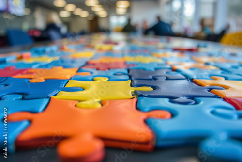 Colorful Puzzle Pieces on Table