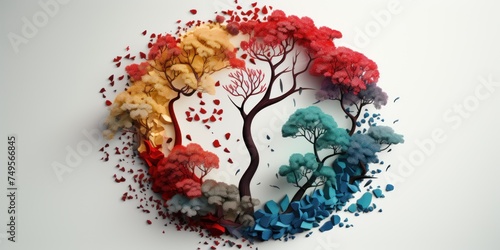 Paper trees in a circle showing seasonal colors