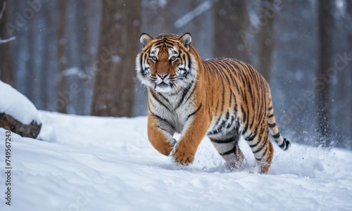 A tiger is walking through the snow © orelphoto