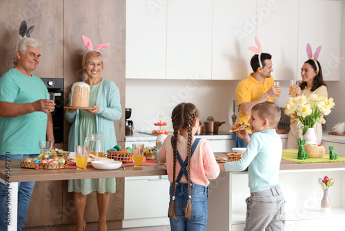 Happy family having Easter ...