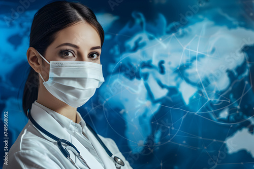 Doctor woman wearing medical mask and uniform with stethoscope for design Health day background