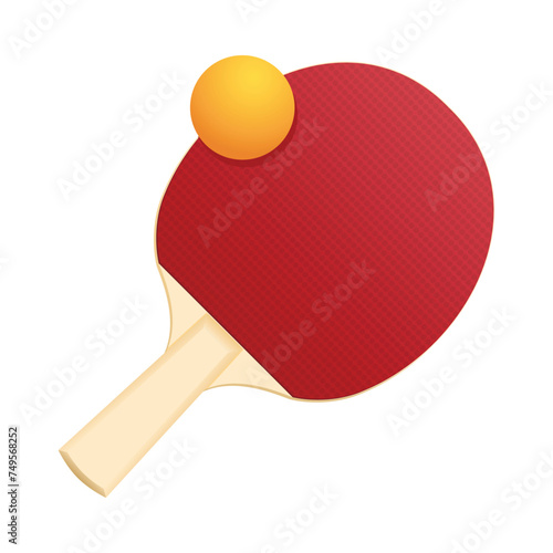 Realistic table tennis racket and ball, ping pong racket wit yellow ball