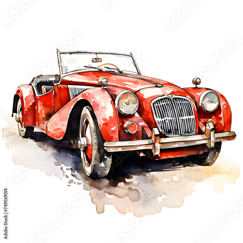 Vintage Car. Watercolor Illustration showing an old car. © quqadesign
