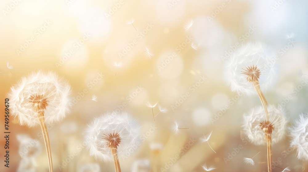 Abstract blurred nature background dandelion seeds parachute Abstract blurred nature background dandelion seeds parachute
