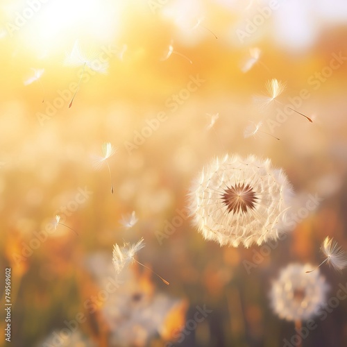 Abstract blurred nature background dandelion seeds parachute