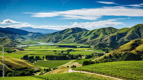 Rolling hills with vineyards in Marlborough