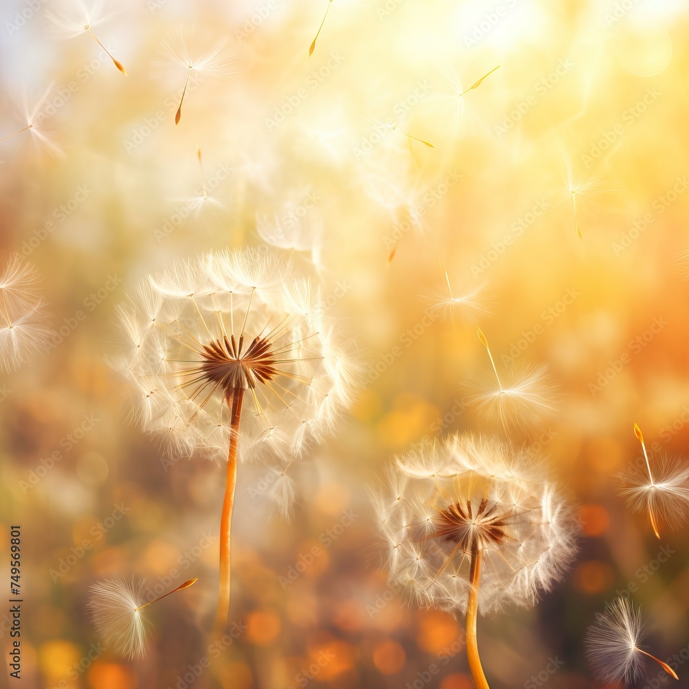 Abstract blurred nature background dandelion seeds parachute Abstract blurred nature background dandelion seeds parachute