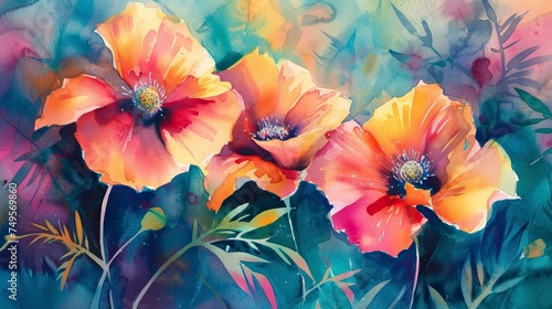 Wallpaper Mural abstract watercolor bright flowers Torontodigital.ca