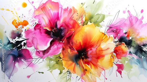 abstract watercolor bright flowers © CREATIVE STOCK