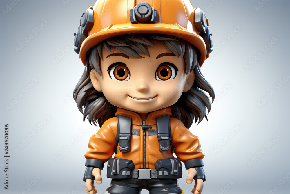 Animated girl in construction attire with a detailed orange helmet. Perfect for children's games, safety campaigns, or educational materials showcasing young industry enthusiasts. Animated girl in construction attire with a detailed orange helmet. Perfect for children's games, safety campaigns, or educational materials showcasing young industry enthusiasts.