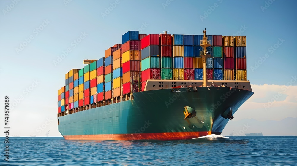 Fototapeta premium a large container ship carrying colorful containers in the ocean sea.