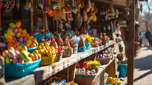 A colorful Easter market scene with stalls selling decorations © PSCL RDL