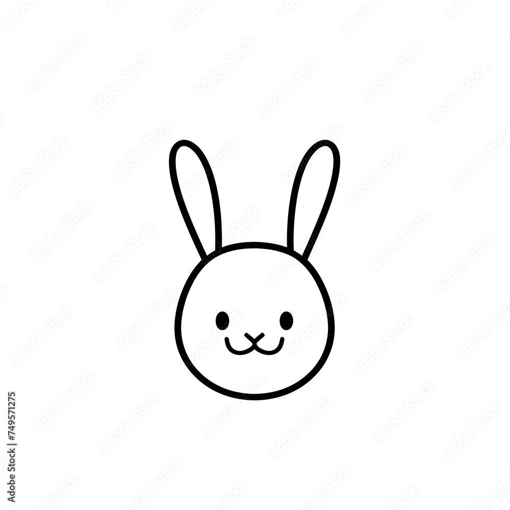 A minimalist illustration of a smiley bunny, outlined in elegant black lines, positioned centrally on a white background. Created Using: fine line ink, simplicity for logo use, high contrast, clear si A minimalist illustration of a smiley bunny, outlined in elegant black lines, positioned centrally on a white background. Created Using: fine line ink, simplicity for logo use, high contrast, clear si