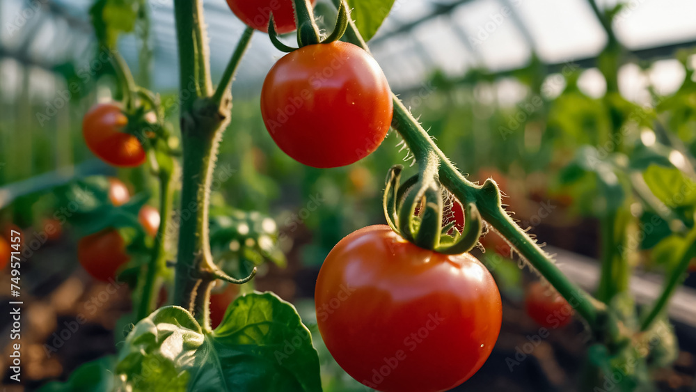 ripe tomato in a greenhouse
