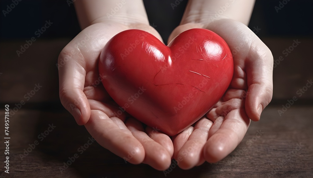 Human-hands-of-a-child-holding-red-heart-over-the-table-on-a-background Human-hands-of-a-child-holding-red-heart-over-the-table-on-a-background