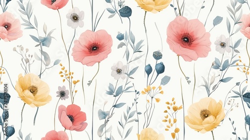 delicate beautiful feminine seamless pattern with wildflowers
