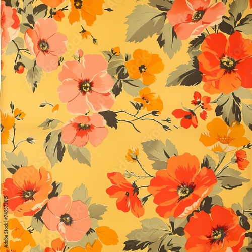 flower print on a yellow background