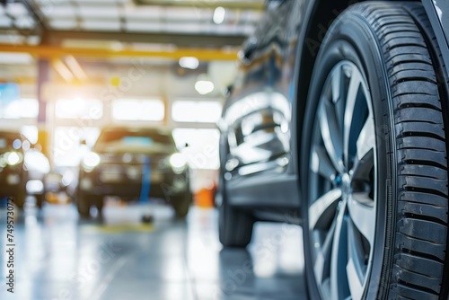 Car care maintenance and servicing, Tires in the auto repair service center, customer of a tire dealer, repairing change spare part problem and insurance service support the range of car check