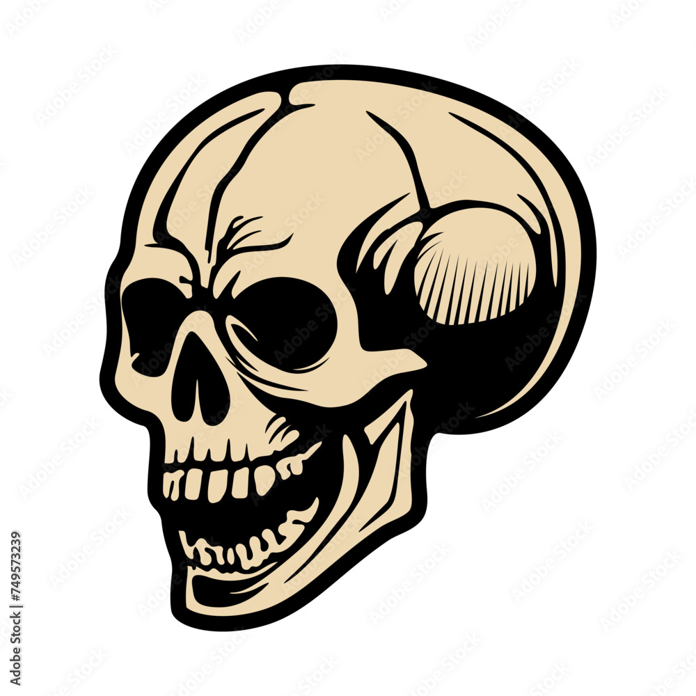 Fototapeta premium Vector Human Skull Silhouette. Skull in retro vintage style. Skull vector illustration. Halloween human skulls vector illustration. black skull silhouette vector