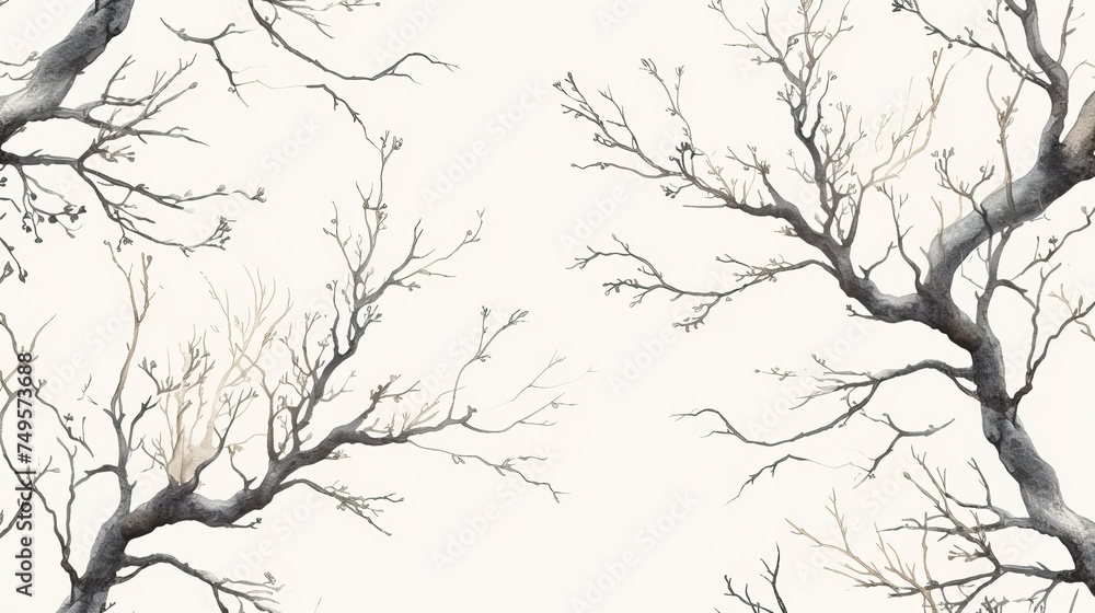 Fototapeta premium light seamless pattern with branches hand drawn paint