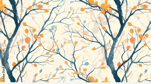 light seamless pattern with branches hand drawn paint