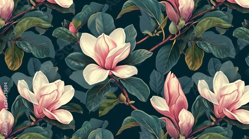 Lovely seamless pattern with exotic magnolia