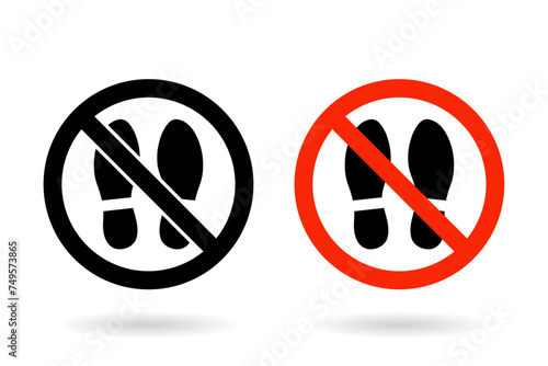 No foot step sign. Remove footwear warning sign. Shoes, sandals and slippers not allowed.