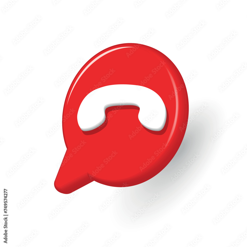 Red 3D icons for end of mobile call Red 3D icons for end of mobile call
