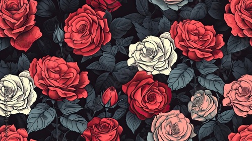 Seamless pattern with blooming roses