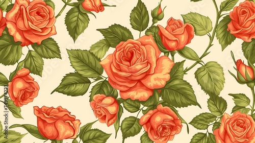 Seamless pattern with blooming roses © CREATIVE STOCK
