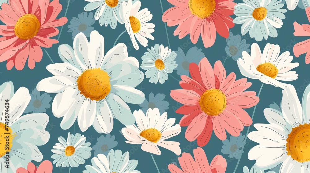 Obraz premium Simple seamless pattern with daisies 