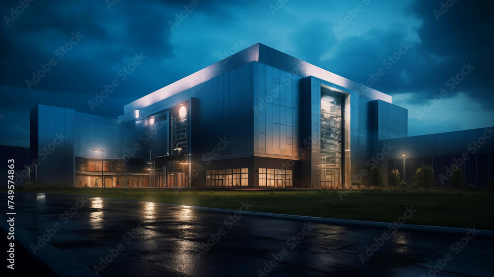 Obraz premium the exterior of a data center building in a cloudy day