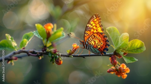 Butterfly Sitting on Branch of Tree