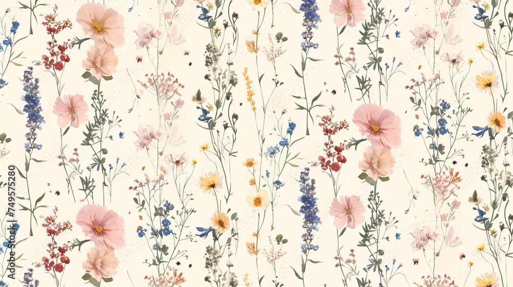 Wildflowers pattern on pastel background