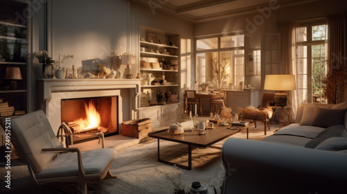 Wallpaper Mural A chic living room with augmented reality furniture and a virtual fireplace Torontodigital.ca