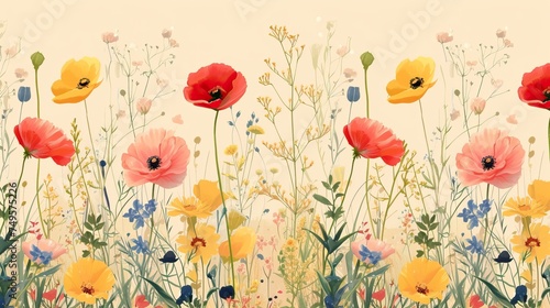 Wildflowers pattern on pastel background © CREATIVE STOCK