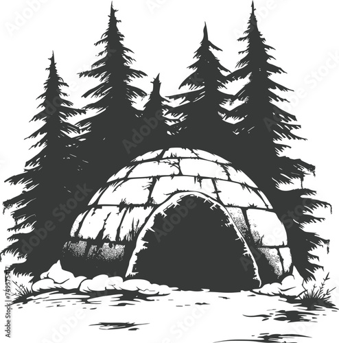 Silhouette igloo the Eskimo tribal House black color only