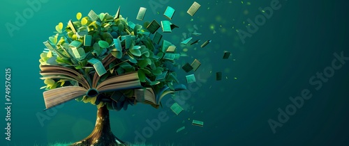 International literacy day concept with tree with books like leaves photo