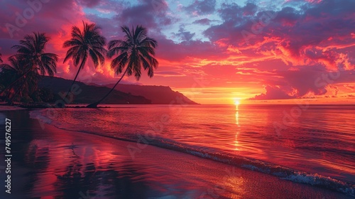 A breathtaking image capturing the vibrant hues of an orange and pink sunset sky