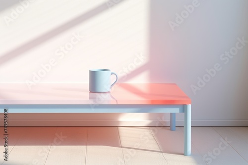 Wallpaper Mural transparent plastic coffee table, minimal empty colorful space and clean, beautiful lighting and shadow. Cup of coffee Torontodigital.ca
