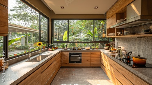 Spacious Kitchen With Abundant Counter Space and Windows