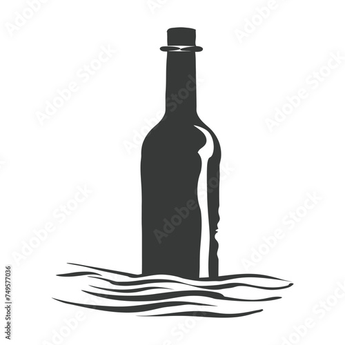 Silhouette message in a bottle black color only