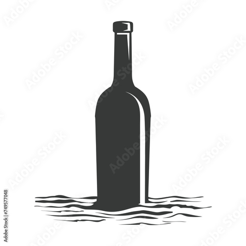 Silhouette message in a bottle black color only