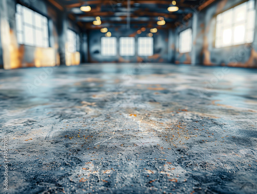 Textured concrete floor of an industrial loft photo