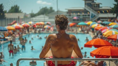 Group of People in a Swimming Pool With Umbrellas