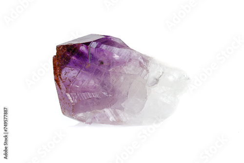 Amethyst mineral stone macro on white background