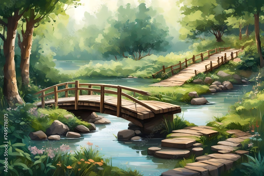 bridge over the river generated by AI technology bridge over the river generated by AI technology